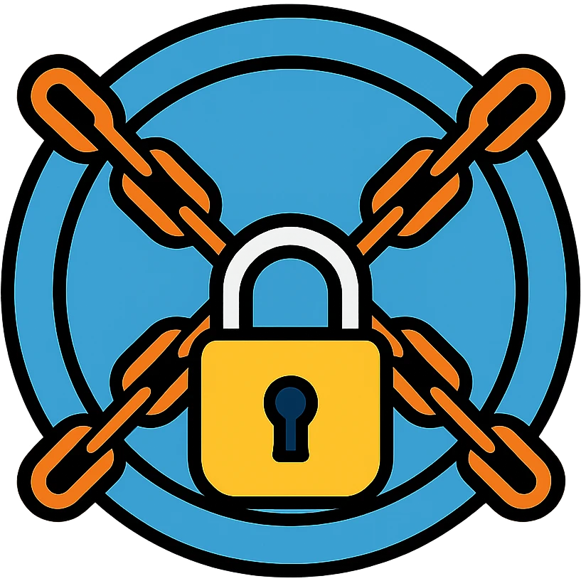 A chain and padlock wrapped around a circular door emoji