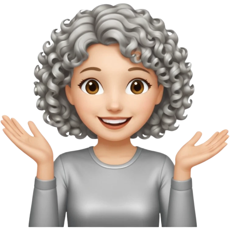 silver, short, wavy-haired with curls, smiling/excited pretty lady, silver top, clapping hands

 emoji