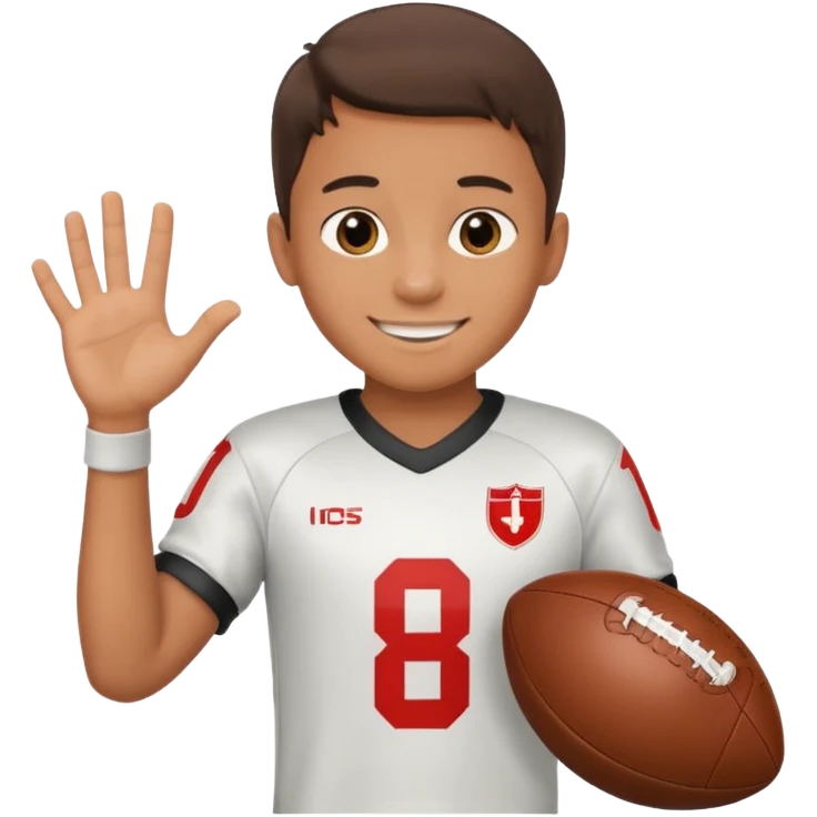 a boy having a football ball next to his hand wearing a football jersey emoji