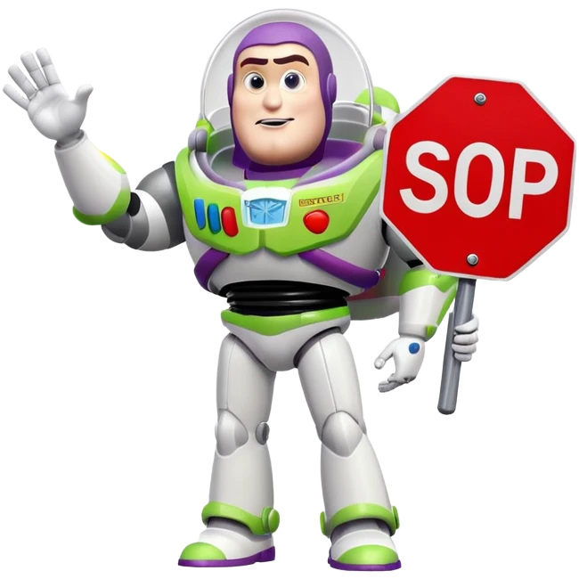 Buzz Lightyear character with a red stop sign above him emoji