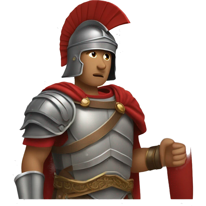 Create an image of an ancient Roman soldier in the style of Apple emoji. The soldier should be dressed in traditional Roman armor with a detailed helmet, a short cloak, and a shield. emoji