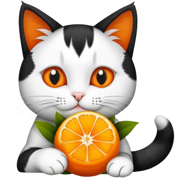 Black and white cat eating orange bouquet emoji