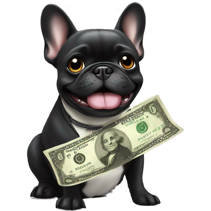 Black french bulldog paying money emoji