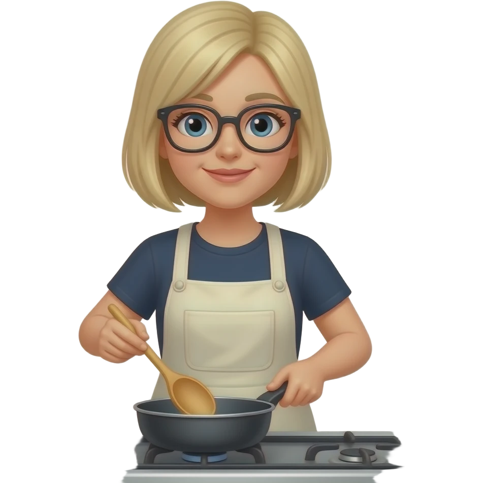 blonde woman cooking glasses wooden spoon short hair emoji