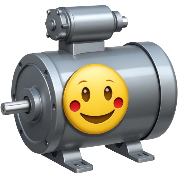 Industrial mechanical motor with a smiley face, emoji for the new electric music genre Motor breaks must be friendly and sellable must be small but clear child friendly, ready to use as a logo emoji
