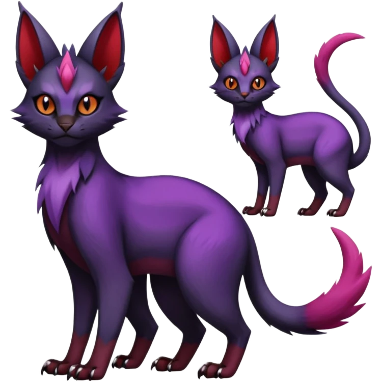 Black edgy Noivern-Noibat-Purloin-Torracat-Lykoi-Caracal-cat-Fakemon-fusion-hybrid-creature with violet and red scale markings emoji