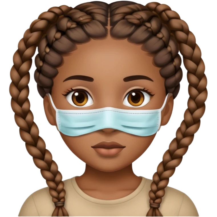 Brown girl with face mask and braids emoji