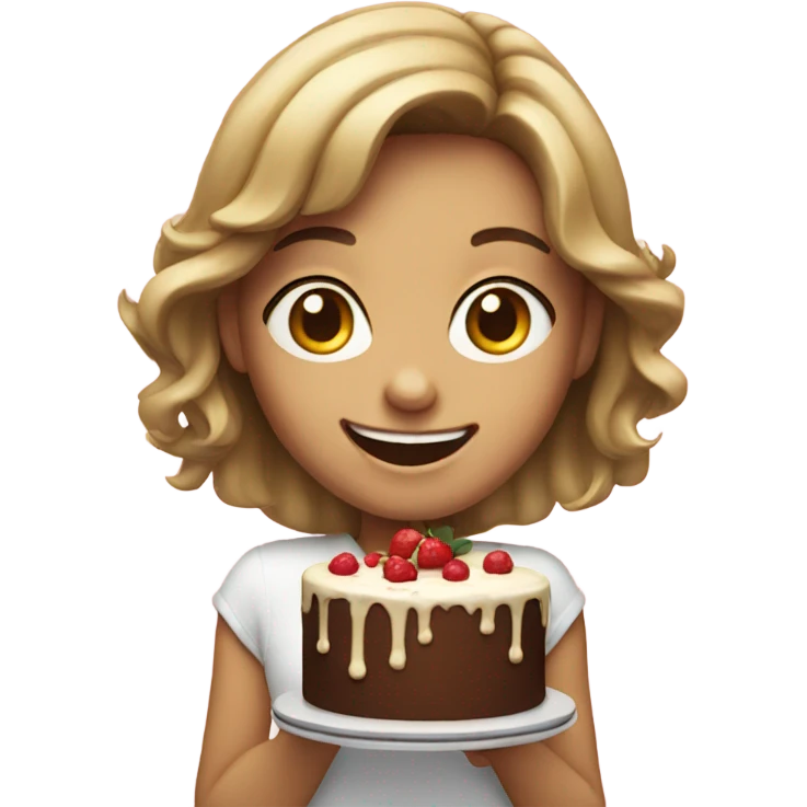 smiling girl with cake emoji