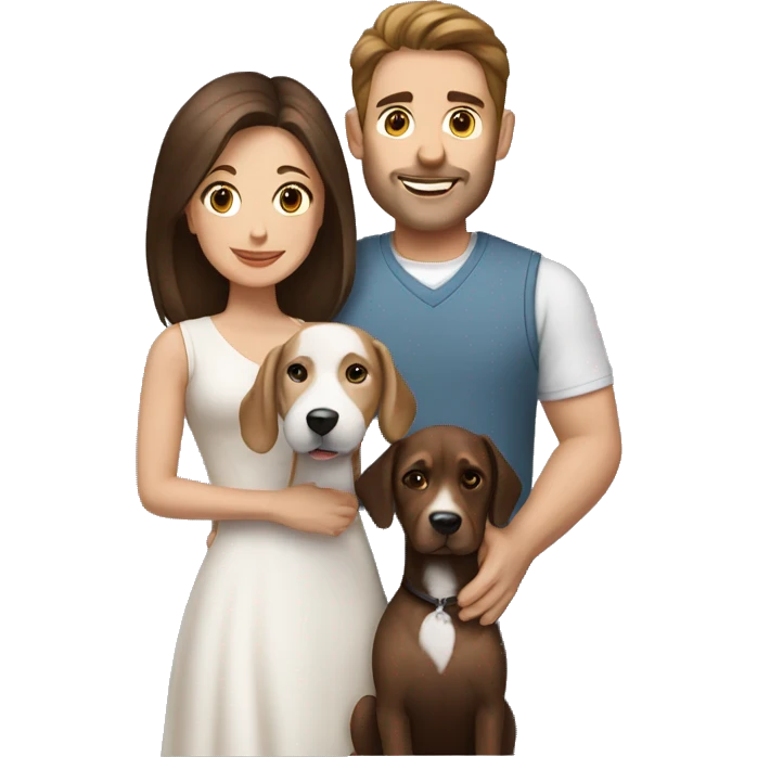 Brunette husband and wife with small white and brown dog emoji