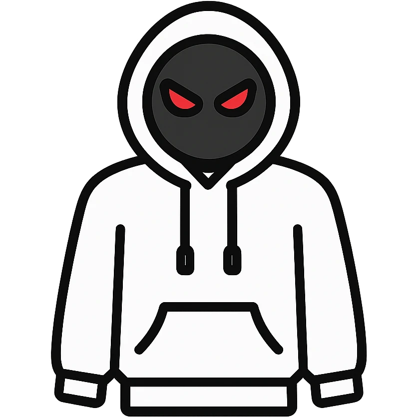 simple white hoodie, black face circle, only red angry eyes, flat icon style emoji