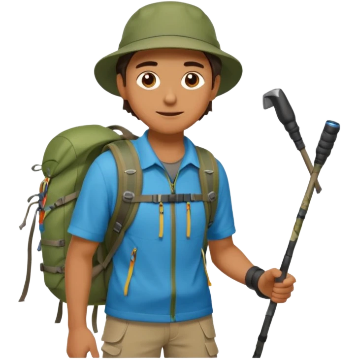 A man wearing hiking clothes and carrying trekking poles. emoji