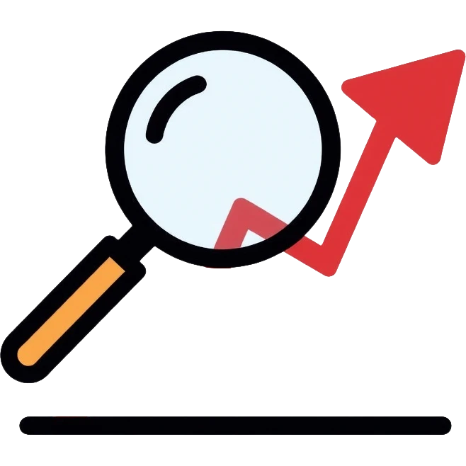simple magnifying glass over a descending chart line emoji