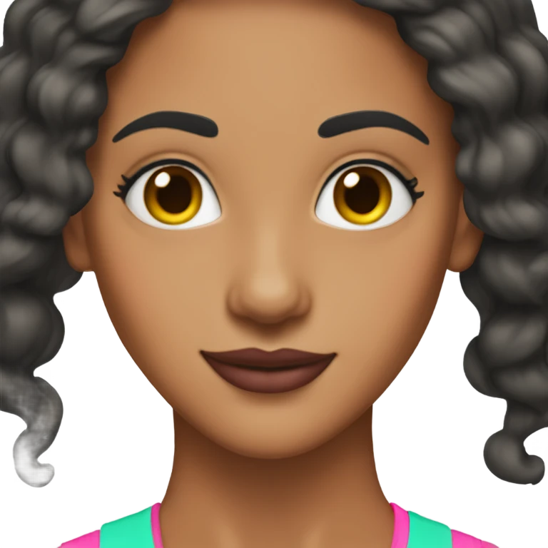 Tanned woman with black hair dressed in 1990s preppy hair, makeup, and neon attire  emoji