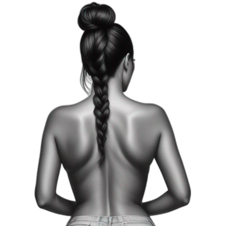 Hyper-realistic pencil painting of kim kardashian sultry body from behind emoji