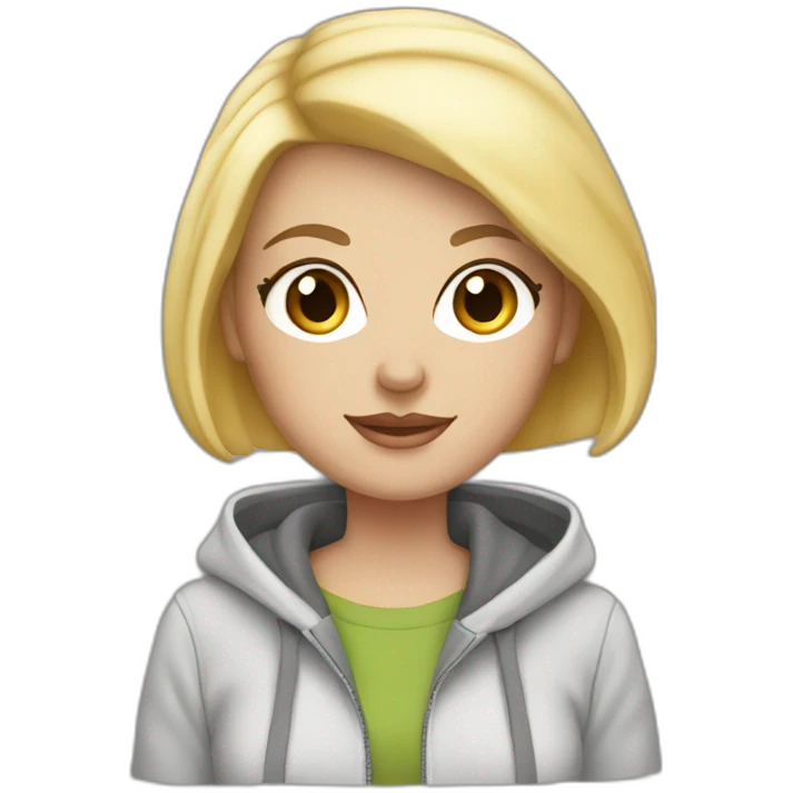 white girl short hair blonde hoodie with macbook emoji