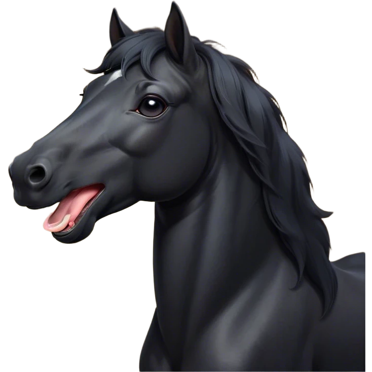 Cinematic Cute Yawning Black Horse Portrait Emoji, Head tilted slightly with a dramatic, wide-open yawn, revealing a soft, sleek black fur with a subtle shimmer, floppy ears slightly drooping, round dark eyes barely open in drowsy contentment, Simplified yet irresistibly adorable features, highly detailed, glowing with a soft, cozy glow, high shine, relaxed yet expressive, stylized with a touch of whimsy, bright and endearing, soft glowing outline, capturing the essence of a sleepy yet affectionate horse, so drowsy it feels like it could stretch out of the screen and curl up for a nap! emoji