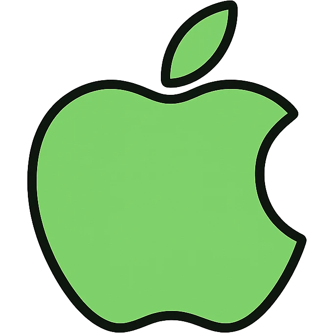 Apple icon in a brighter, more vibrant green color, minimal style with soft edges, no background. emoji