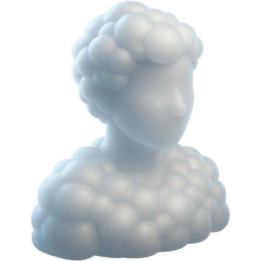 A person from the shoulders up, entirely composed of fluffy white convex clouds emoji