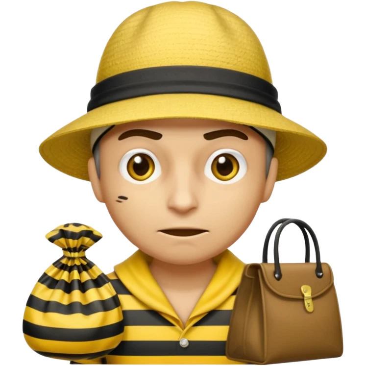 A Robber that just robes a bank** and that has yellow and black stripes that has a bag qith money inside with a chapeau and that looks mean emoji