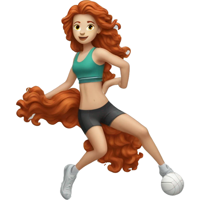 redhead girl with long wavy hair doing sports  emoji