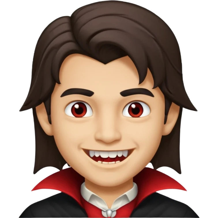 hispanic boy, medium length hair, vampire teeth emoji