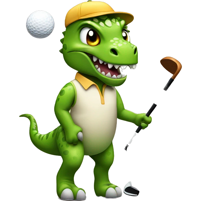 A dinosaur wearing cat ears playing golf emoji