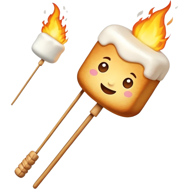 Marshmallows roasted on fire, skewered emoji