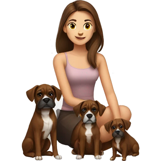 a  brown hair girl with two dark brown boxer dogs sitting emoji