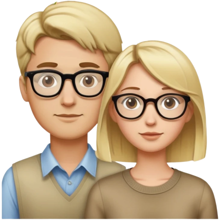 Tall blonde, pretty hair girl with short brown hair man with glasses emoji