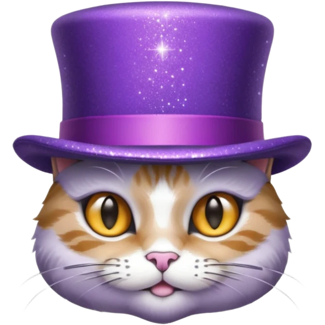 Gato com cartole roxa com glitter emoji