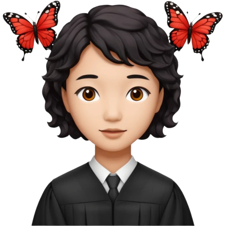 Graduate red asian black hair with wavy butterfly haircut emoji