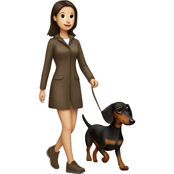 brunette girl walking dachshund emoji