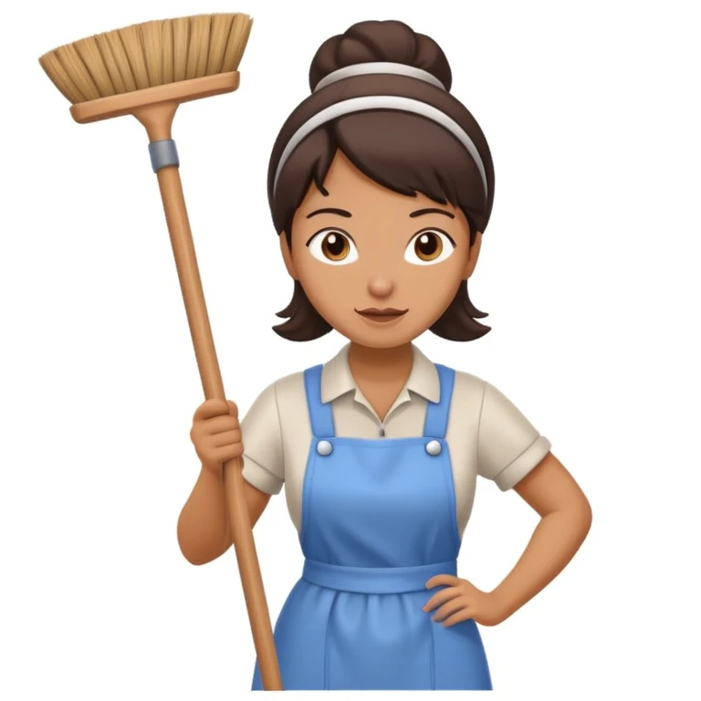 evil cleaning lady, mischievous expression, holding a broom, simple background emoji