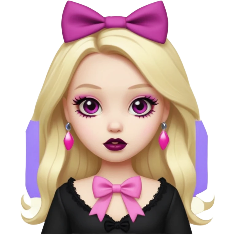 pretty bratz baddie, pale skin, blonde hair, pink bow, gothic style emoji