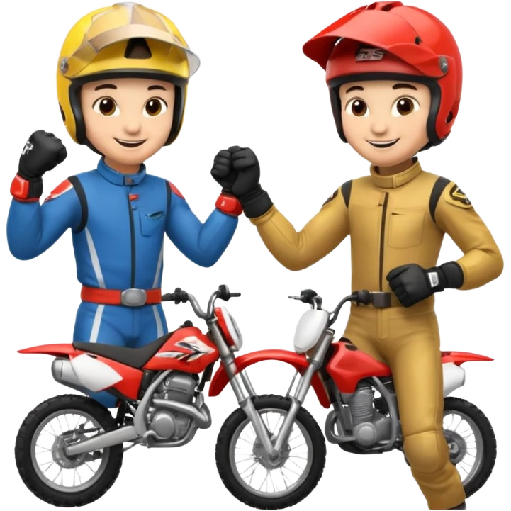 2 dirtbike racers in gear and gloves fist bumping emoji