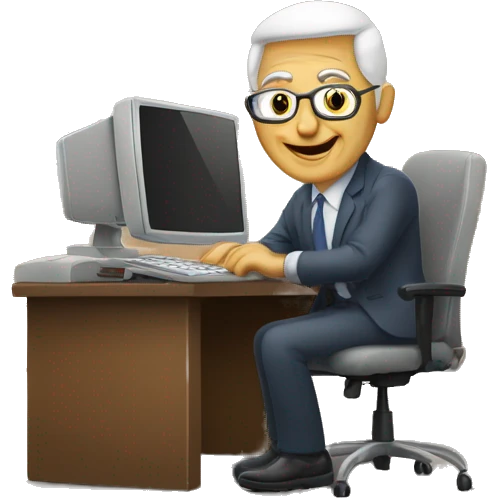 SR EN UN ESCRITORIO CON UNA COMPUTADORA emoji