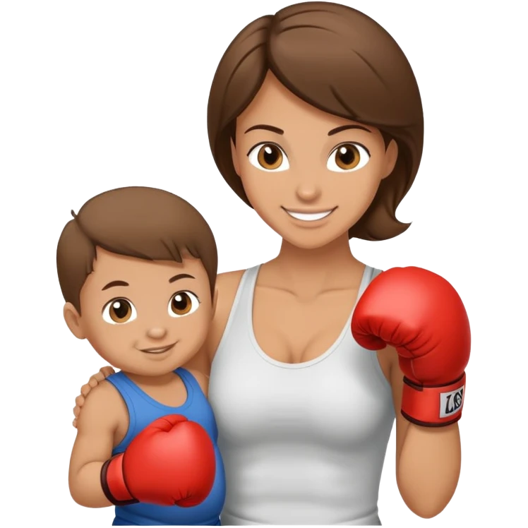 Light brunette fit mom boxing with baby boy emoji