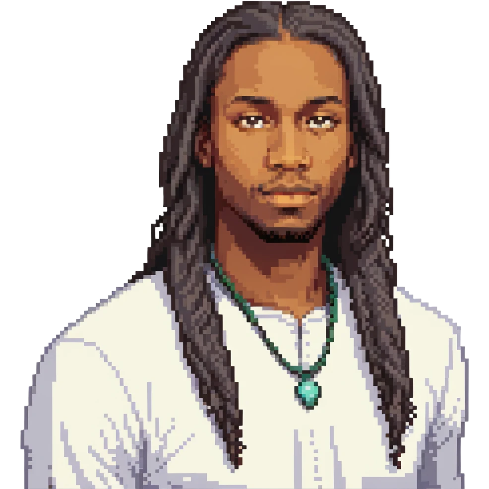 black man with long hair, no beard, no mustache emoji