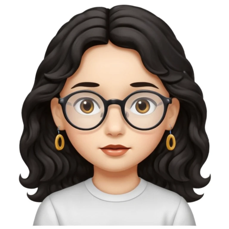 Black wavy long hair, oval glasses, brown eyes, sharp facial features, small lips, earrings, can you make me a child like this?  emoji