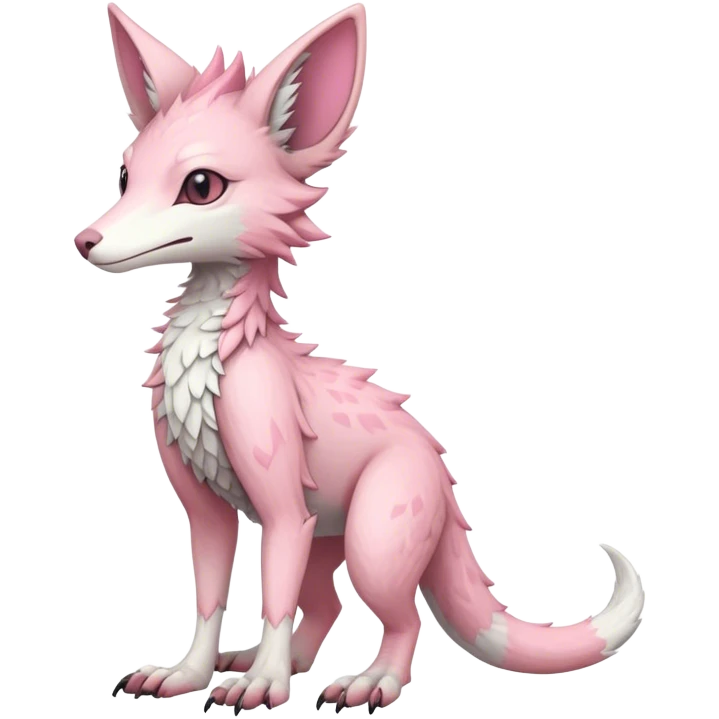 Feral Rare Fantasy cute pastel pink Vernid-Sergal-Trico-species by LiLaiRa, markings, tufted ears, full body, 4 legs emoji