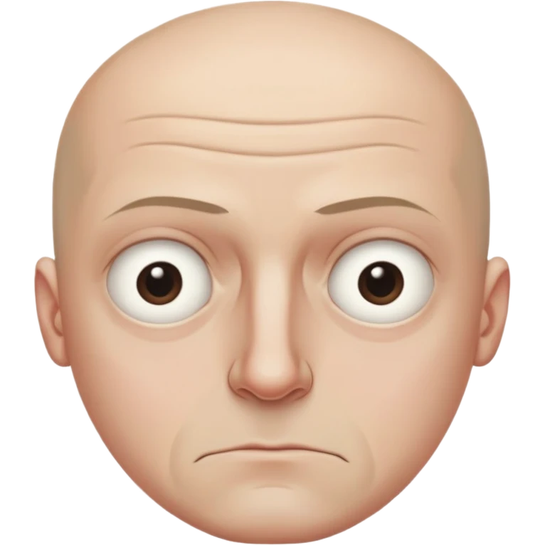 Steven Miller, bald, scowling expression, narrow rectangular head, bottom lip sticking out, eyelids almost closed and lower on the outside, dark circles around eyes emoji