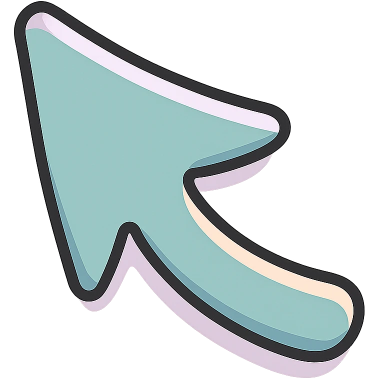 mouse cursor arrow with a smooth left curve, thin clean outlines, soft rounded shapes, pastel palette #98B5BC, #B5B3C1, #C9A3C9, #E4C0CA, #F7DCD1, #F7C0AA, detailed shadows and highlights, soft lighting, transparent background emoji