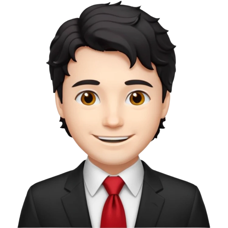 white man in white shirt, having red tie, black wavy emoji