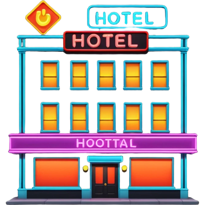 Hotel barato con letrero de neón en la fachada. emoji