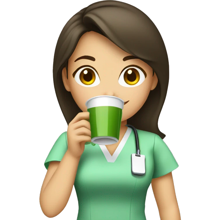 Brunette nurse drinking matcha emoji