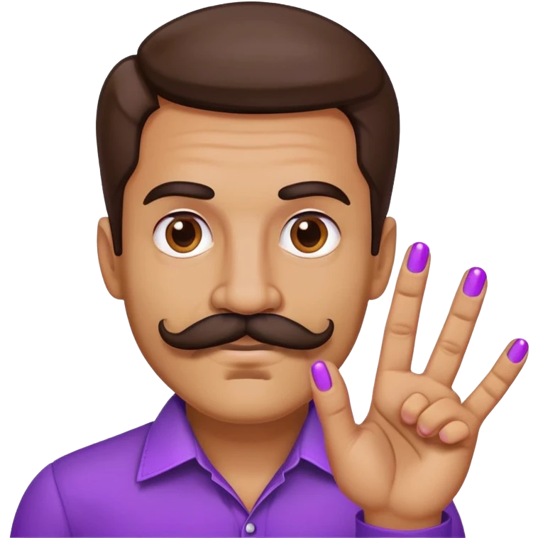 Mustachioed man with purple fingers emoji