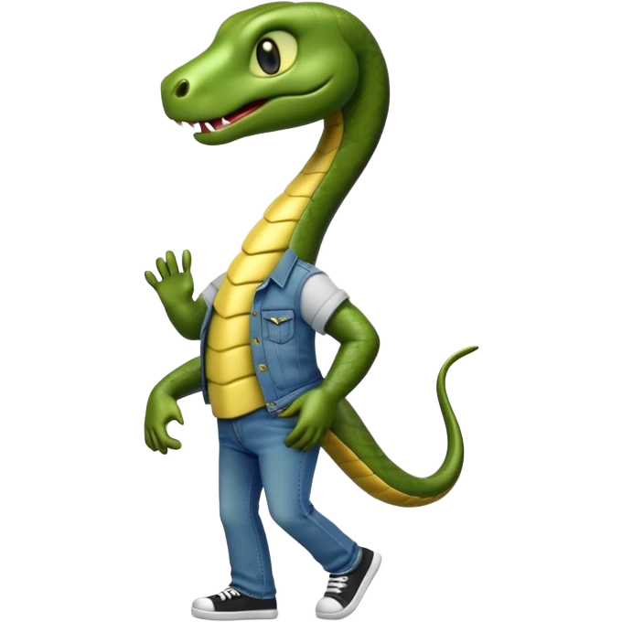 anthropomorphised snake wearing jeans and a t-shirt, walking upright emoji