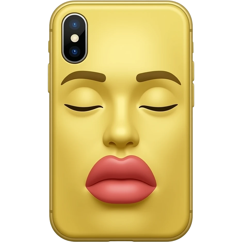 Yellow head from iphone with exaggerated lips pucked out and eyes closer emoji
