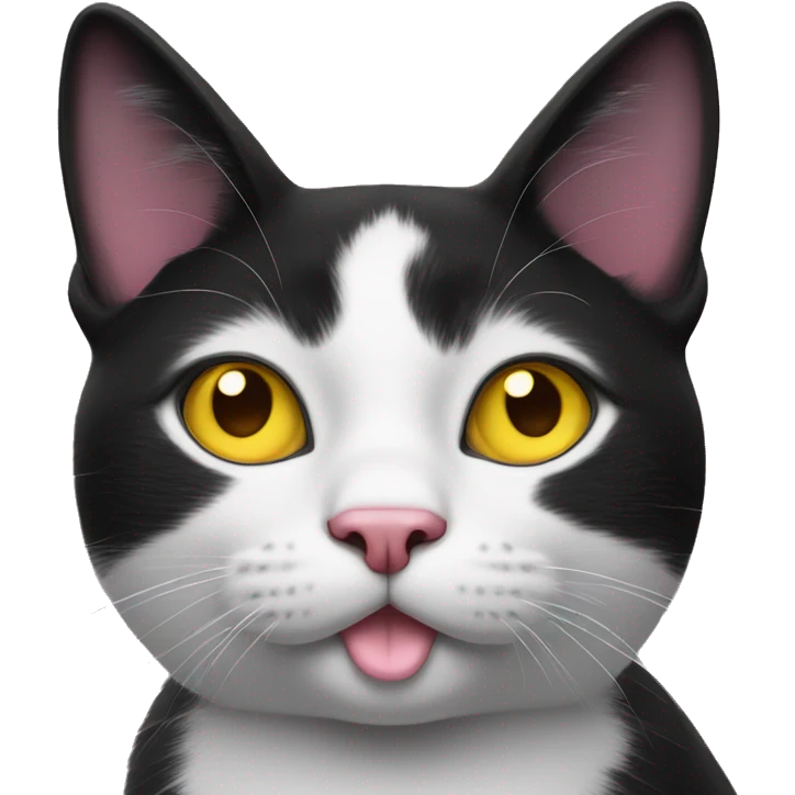 Black and white cat with a pink nose and yellow eyes emoji