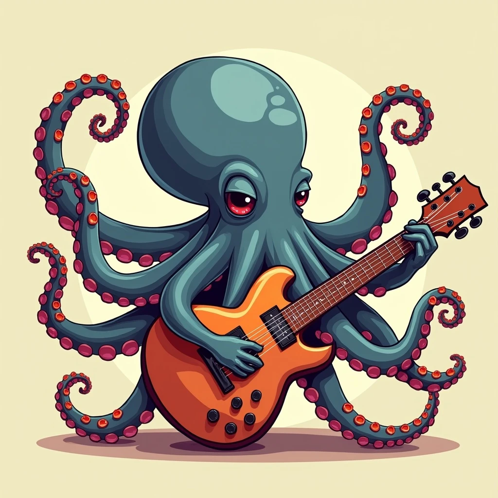 happy octopus with multiple arms playing guitar emoji